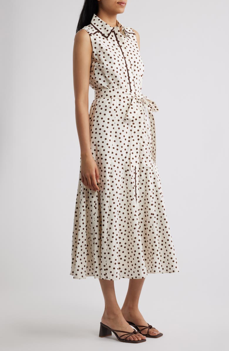 Anne Klein Polka Dot Midi Shirtdress, Alternate, color, White / Dark Chocolate
