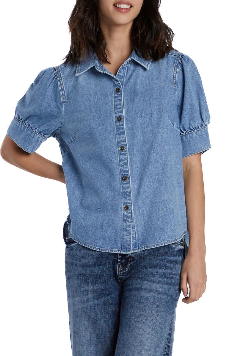 Wash Lab Denim Perfect Puff Sleeve Denim Shirt, Main, color, Blue Puff
