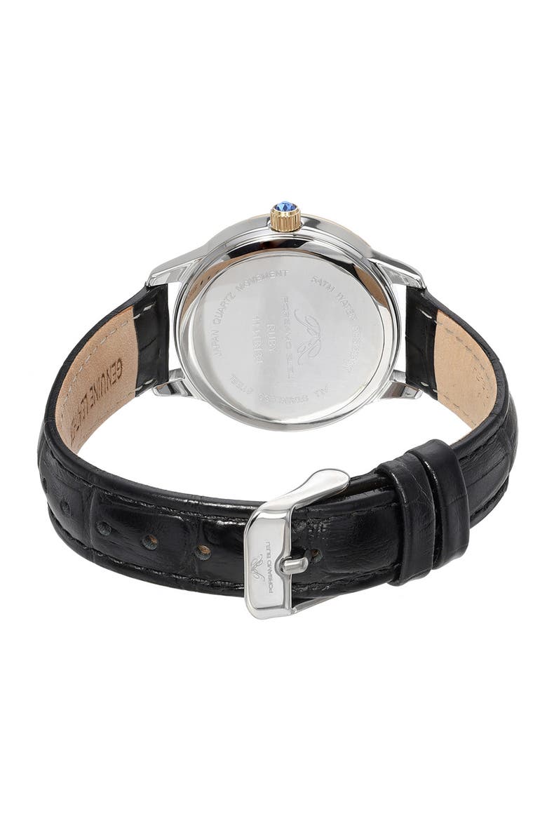 Ruby Sunray Croc Embossed Leather Strap Watch, 34mm, Alternate, color, SILVER/BLACK/GOLD