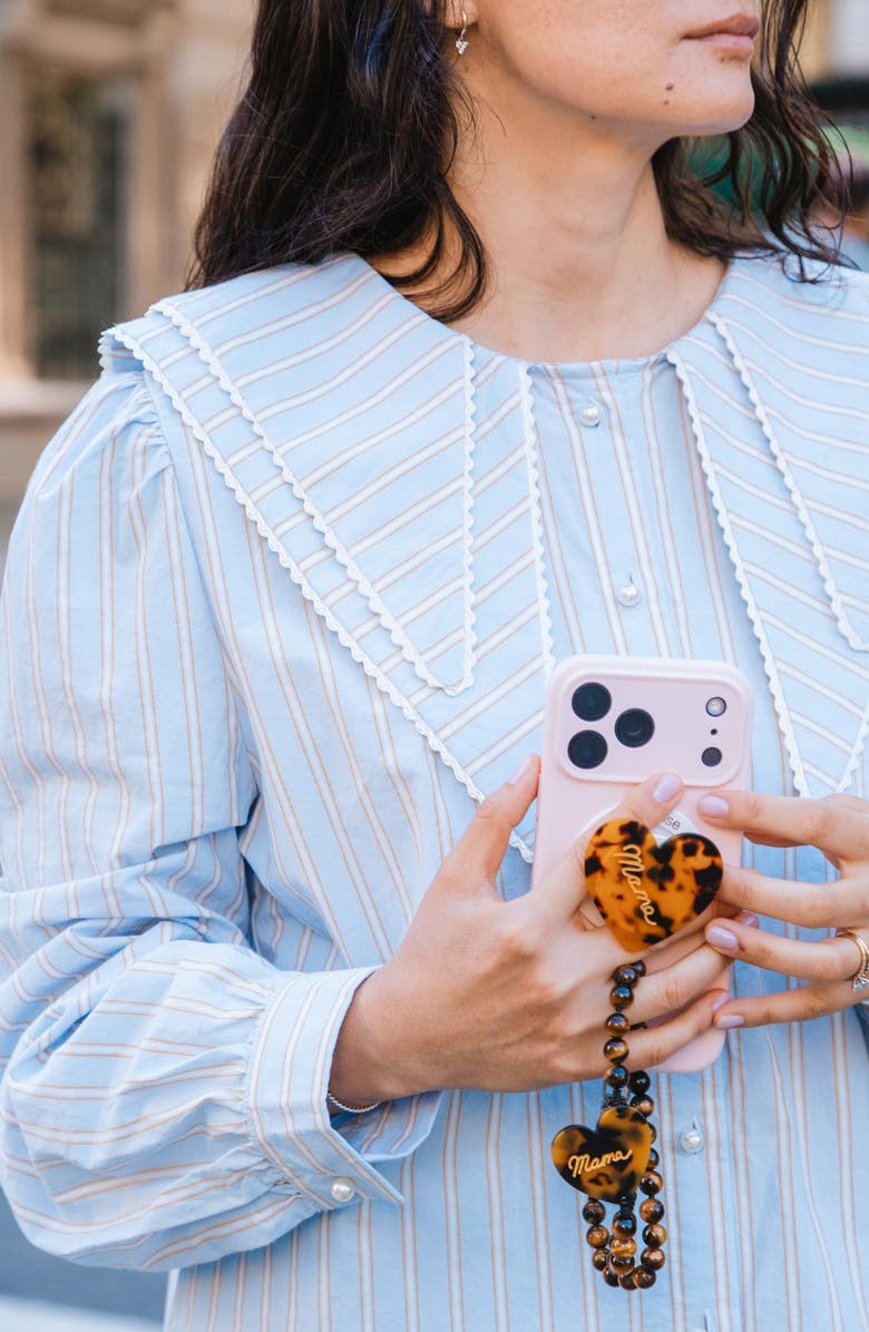 Solar Eclipse Mama Heart Beaded Phone Wrist Strap, Main, color, Brown