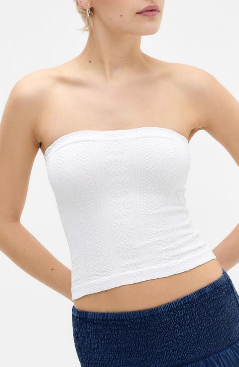 Floral Knit Crop Bandeau Top