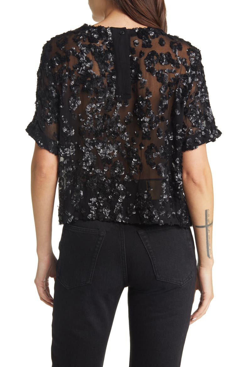 Gia Sequin Sheer Crop Top, Alternate, color, BLACK
