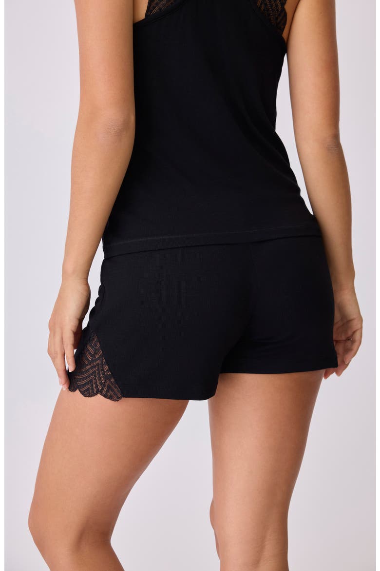 Lace Trim Rib Shorts, Alternate, color, BLACK