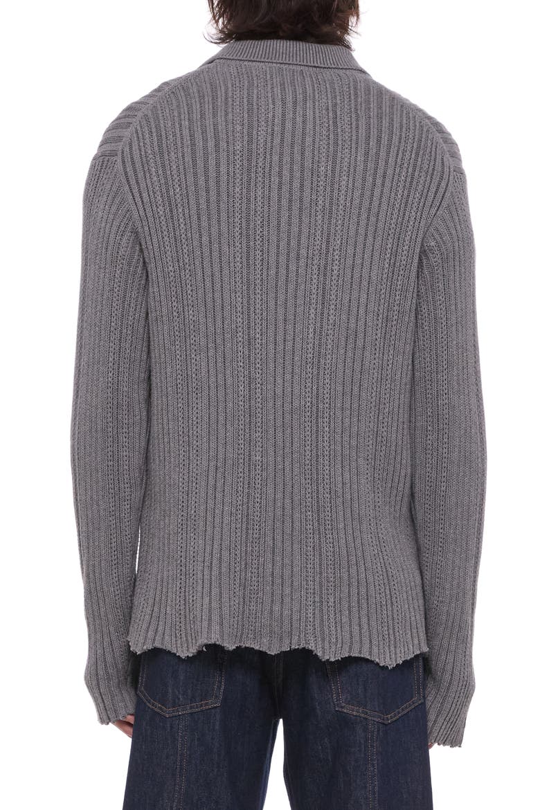 Ribbed Cotton Polo Sweater, Alternate, color, GREY MELANGE