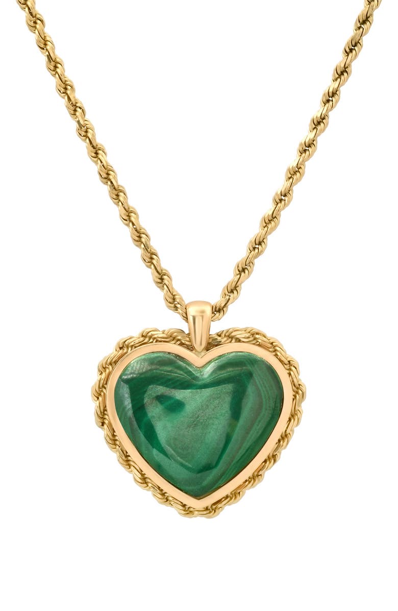 Established Rope Trim Stone Heart Pendant Necklace, Main, color, Malachite
