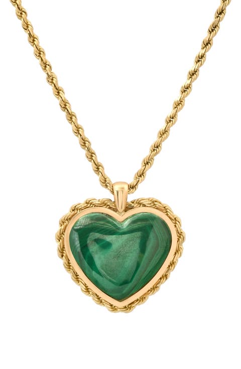 Rope Trim Stone Heart Pendant Necklace