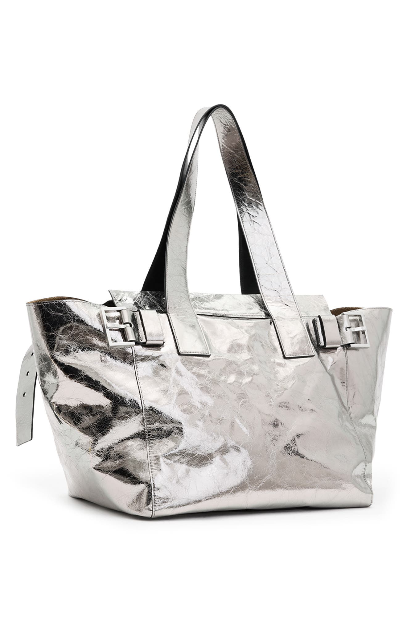 AllSaints Perez Metallic Leather Shoulder Tote, Alternate, color, 