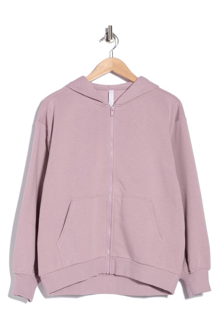 Feather Fleece Zip Hoodie, Alternate, color, PURPLE FOG