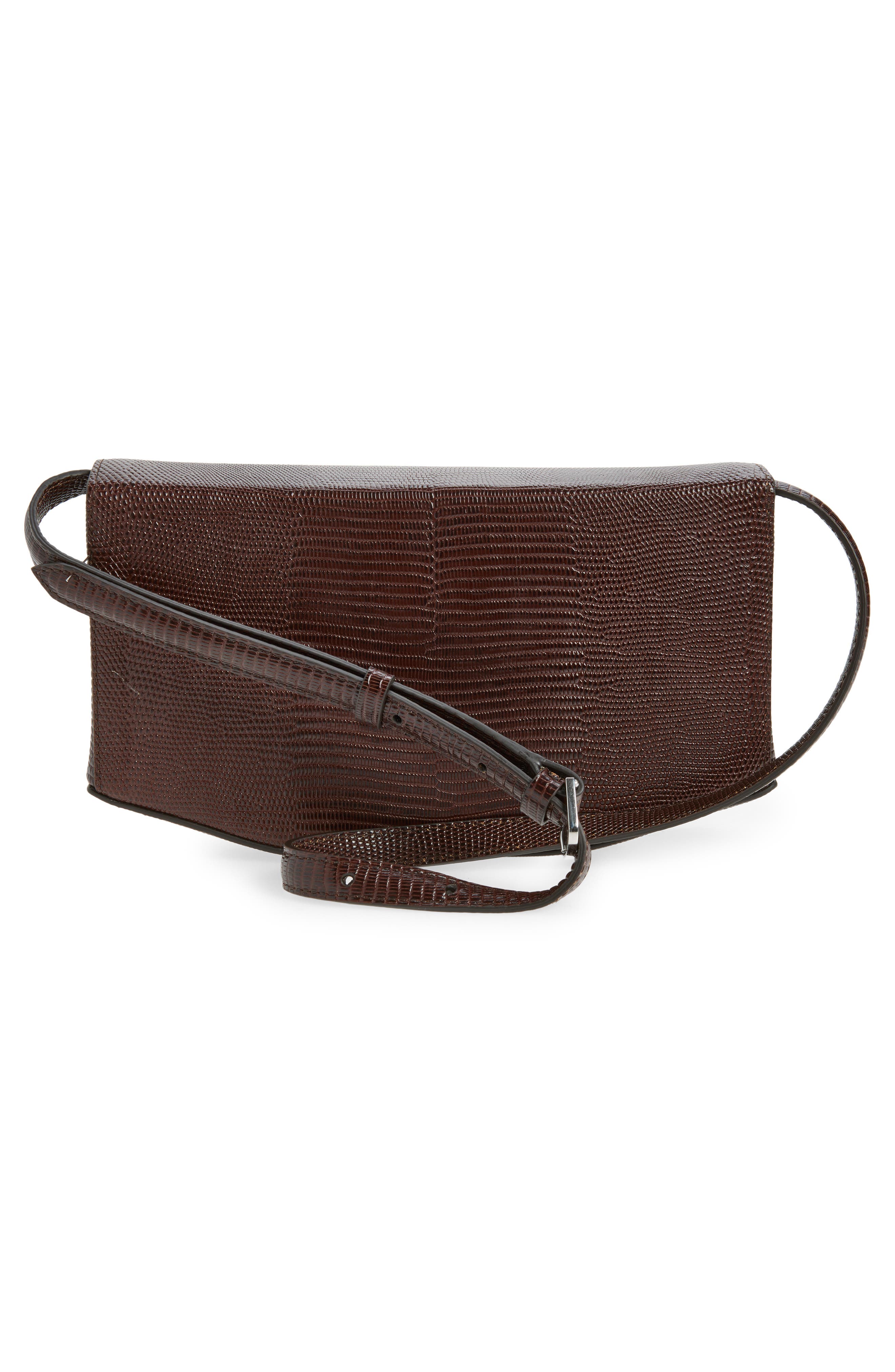 Clip Lizard Embossed Leather Bag, Alternate, color, BROWN