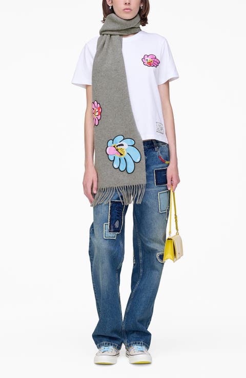 Daisy Appliqué Merino Wool Blend Scarf
