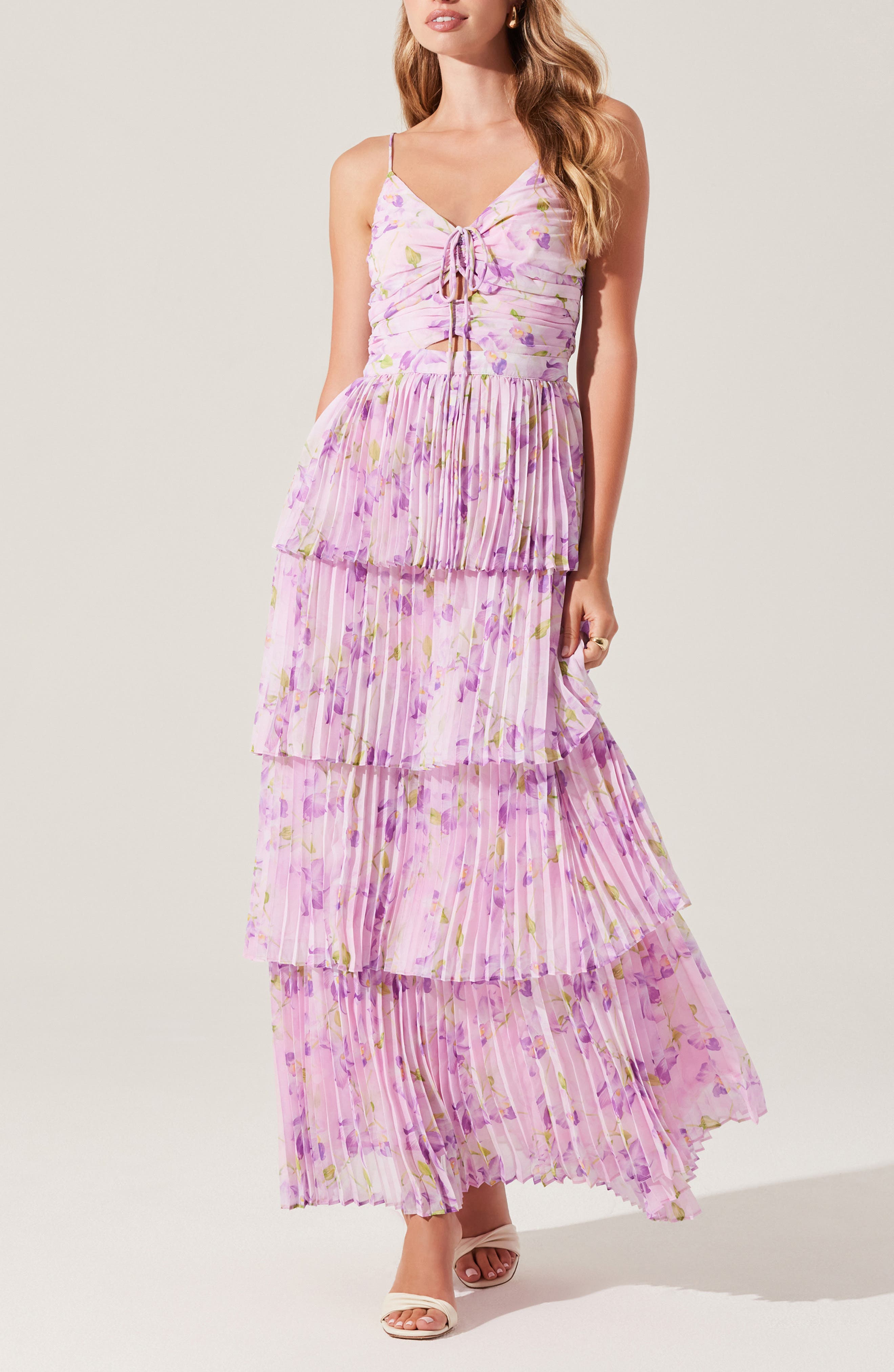 ASTR the Label Daytona Floral Pleated Tiered Dress