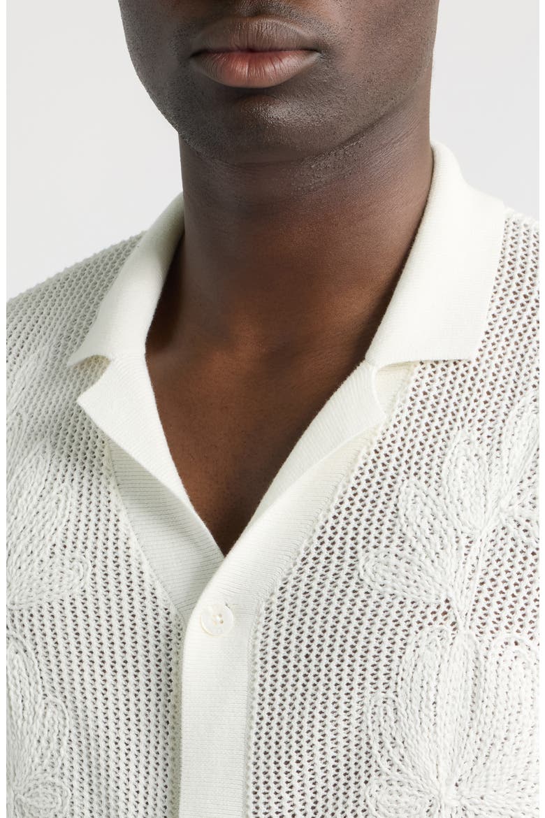 Feriando Long Sleeve Floral Cotton Knit Camp Shirt, Alternate, color, IVORY-10