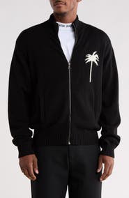 Palm Angels Palm Tree Cotton & Wool Zip Cardigan