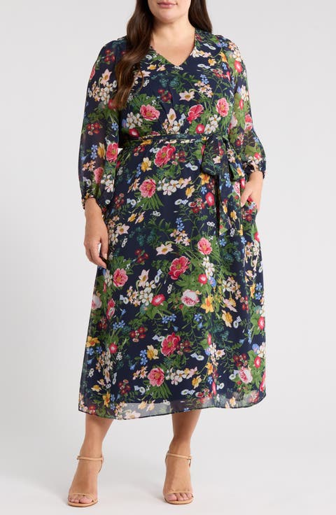 Floral Print Tie Waist Midi Dress