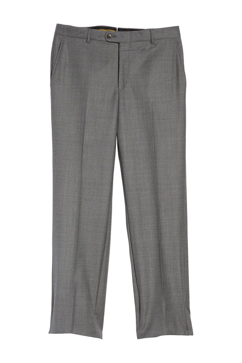 Tasmanian Grey Sharkskin Flat Front Wool Suit Separates Trousers, Alternate, color, MED. GREY