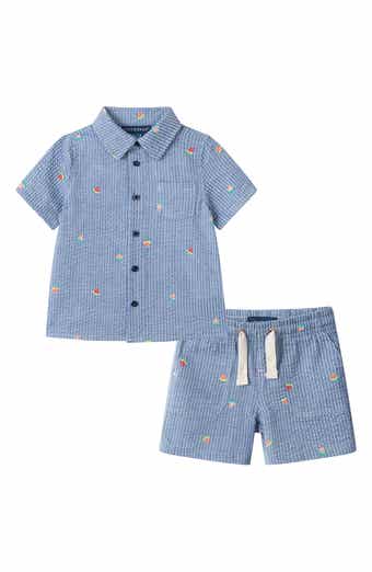 Andy & Evan Seersucker Short Sleeve Button-Up Shirt & Shorts Set