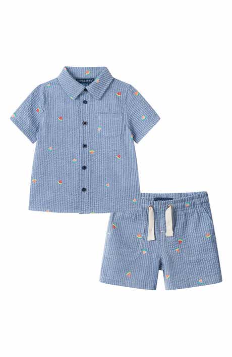 Andy & Evan Seersucker Short Sleeve Button-Up Shirt & Shorts Set