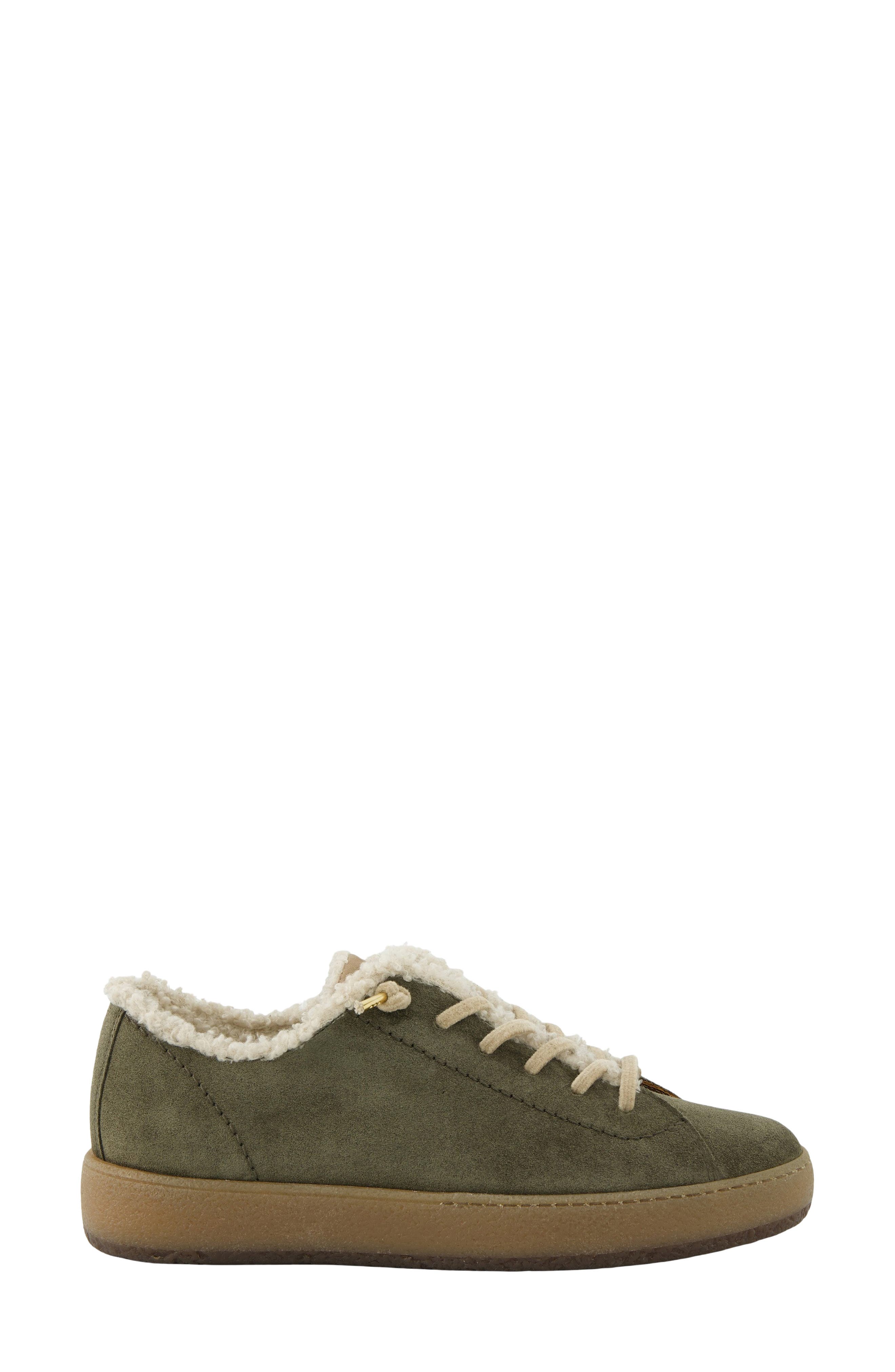 Fletcher Leather & Faux Shearling Sneaker, Alternate, color, OLIVE BISCUIT COMBO