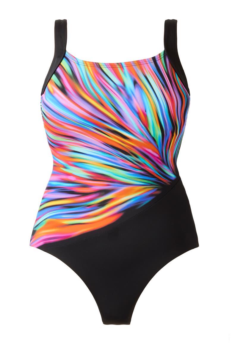 Squareneck Illusion Tank Chlorine Resistant One-Piece Swimsuit, Alternate, color, Multi Nightparty