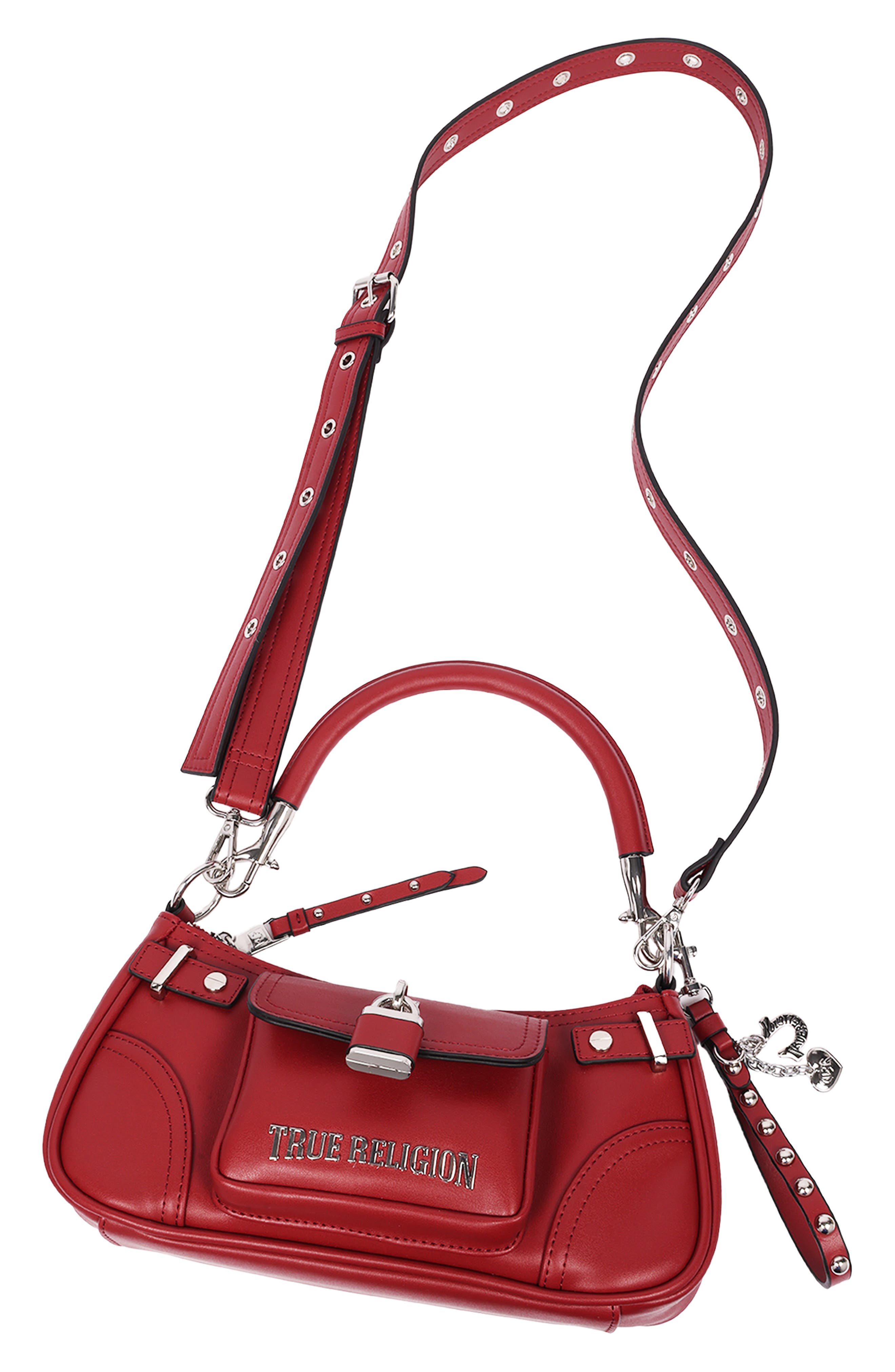 Moto Faux Leather Shoulder Bag, Alternate, color, RED