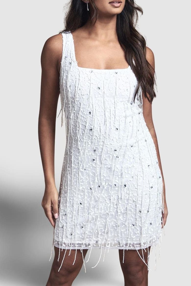 Sequin Fringe Bridal Mini Dress, Alternate, color, Ivory