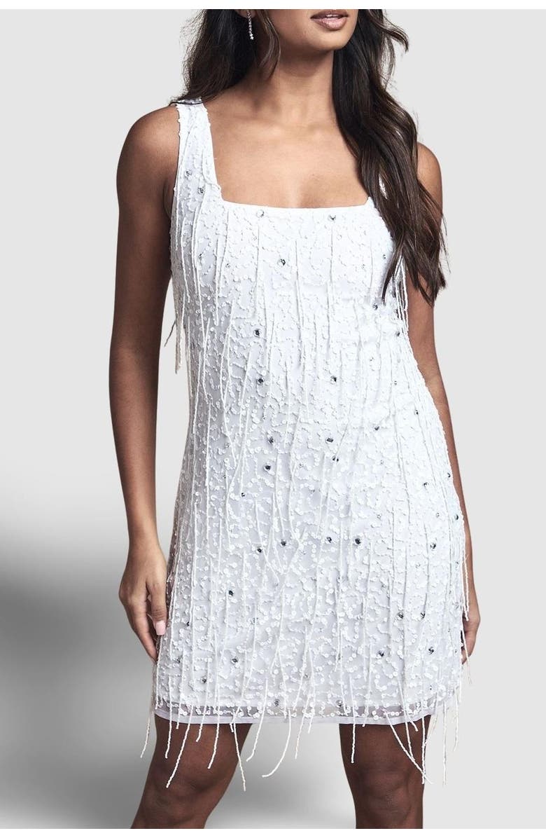 Coast Sequin Fringe Bridal Mini Dress, Alternate, color, Ivory