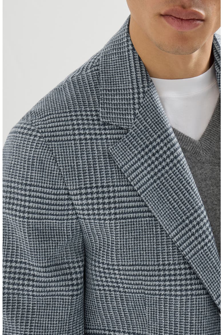 Comfort wool and cashmere Prince of Wales flannel deconstructed blazer with metal buttons, Alternate, color, Cerulean