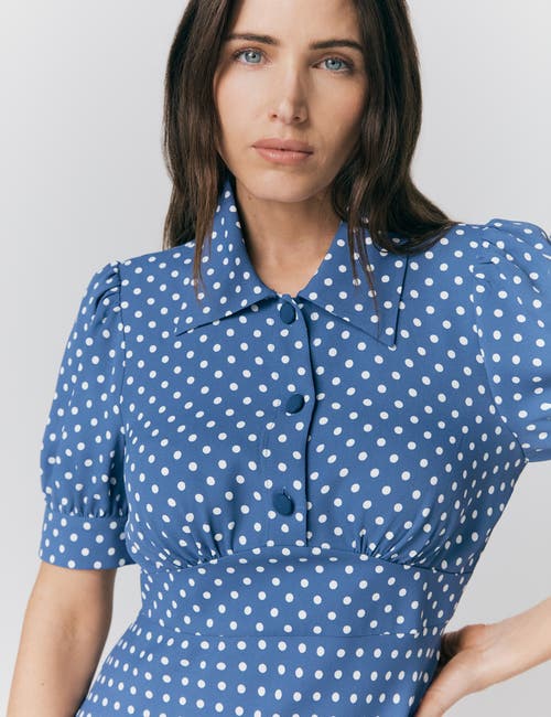 Ghost London Wilma Crepe Polka Dot Midi Tea Dress In Blue