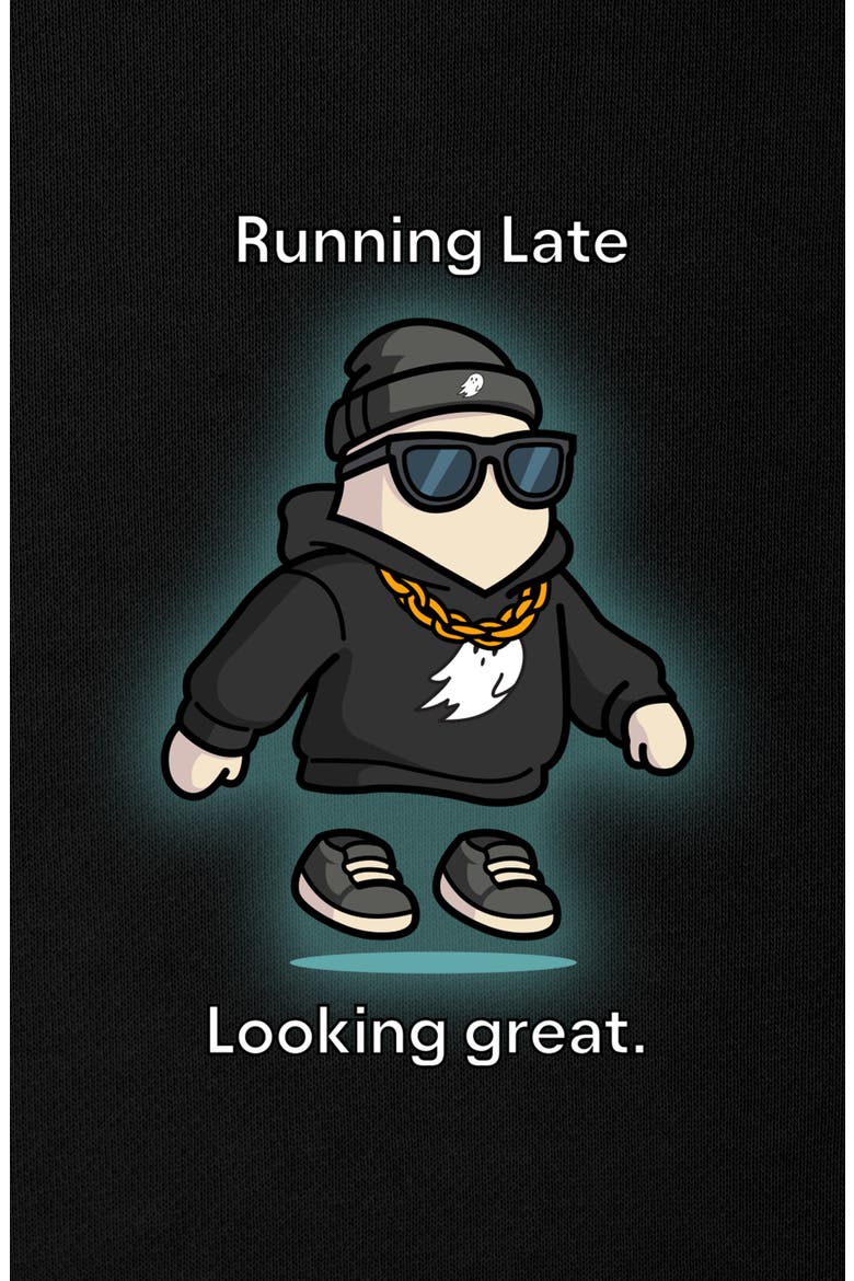 Mens Running Late Ghost Midweight Hoodie, Alternate, color, Black
