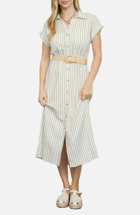 Stripe Belted Shirtdress