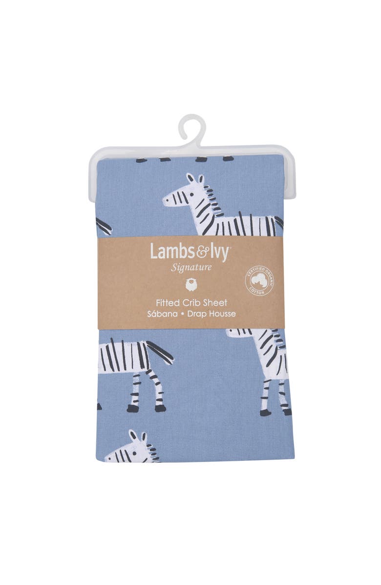 Lambs & Ivy Signature Zebra Organic Cotton Breathable Fitted Crib Sheet, Alternate, color, Blue