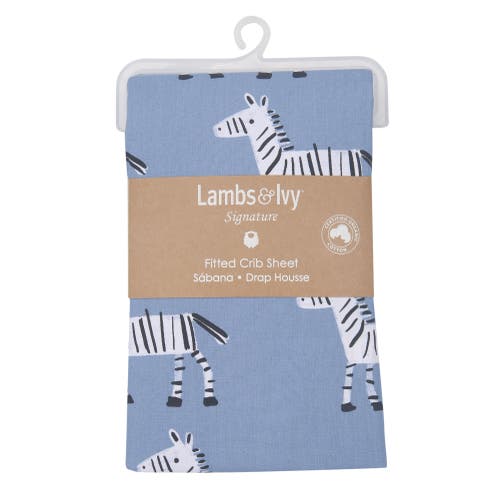 Lambs & Ivy Signature Zebra Organic Cotton 2-pack Fitted Crib Sheets In Blue