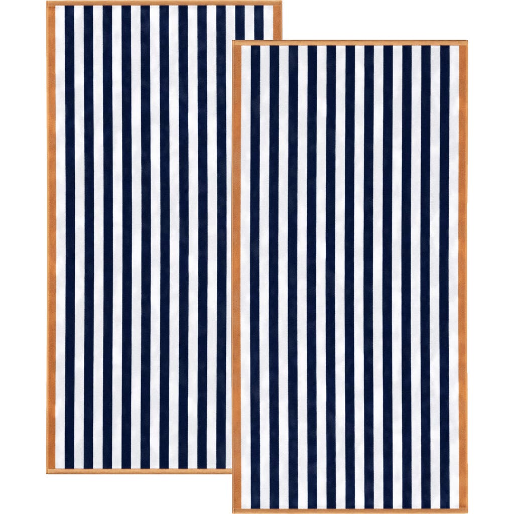 Woven & Weft 2-pack Stripe Oversize Beach Towels In Stone Blue/clay
