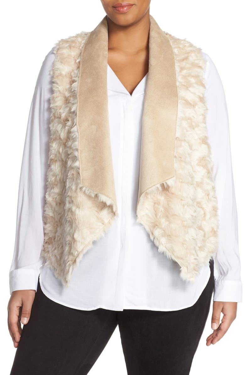 Tart 'Sheri' Drape Front Faux Fur Vest, Main, color, Light Taupe