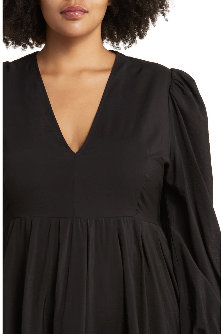 Pleat Puff Shoulder Long Sleeve Dress, Alternate, color, BLACK