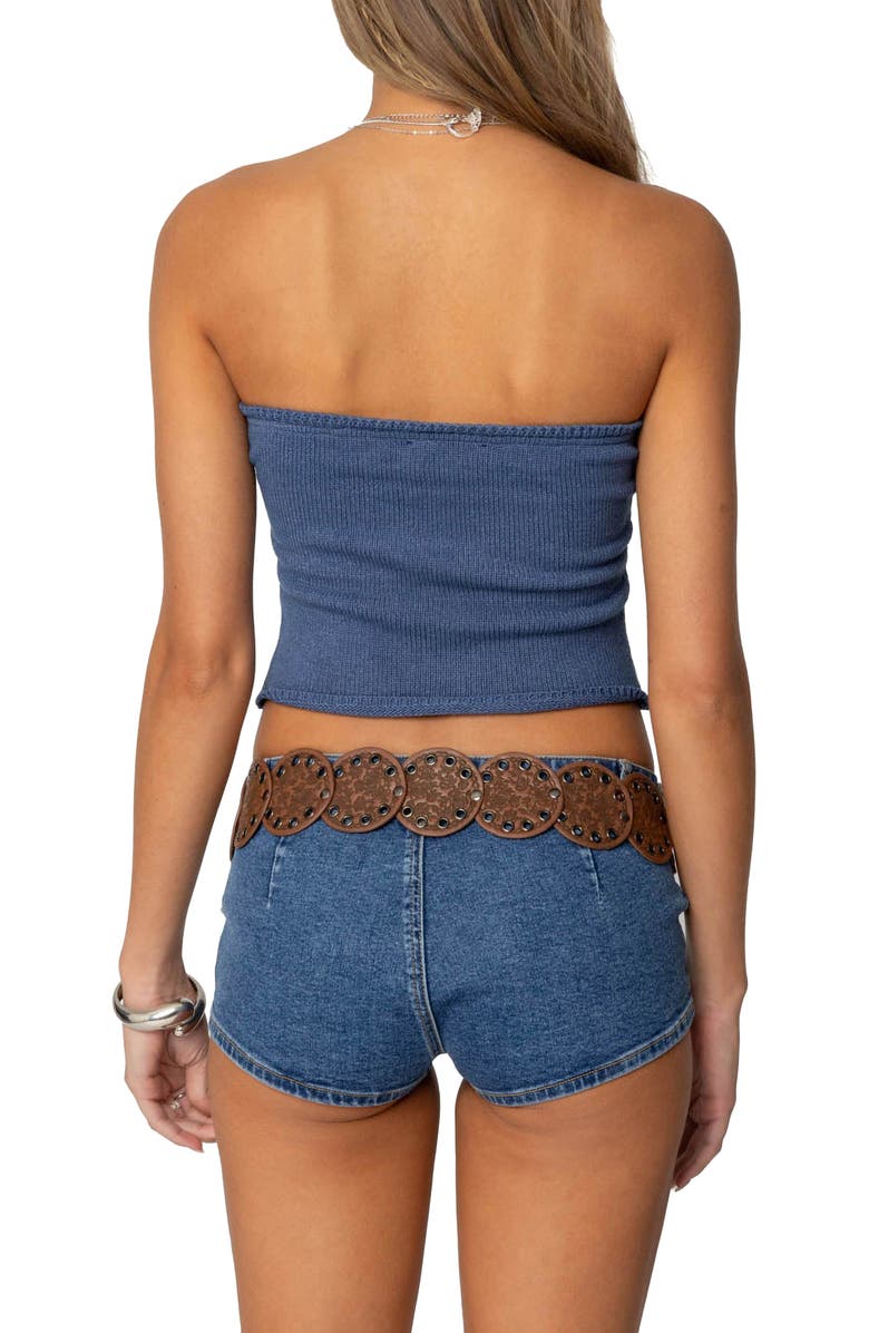 EDIKTED Laurier Distressed Knit Tube Top, Alternate, color, Blue