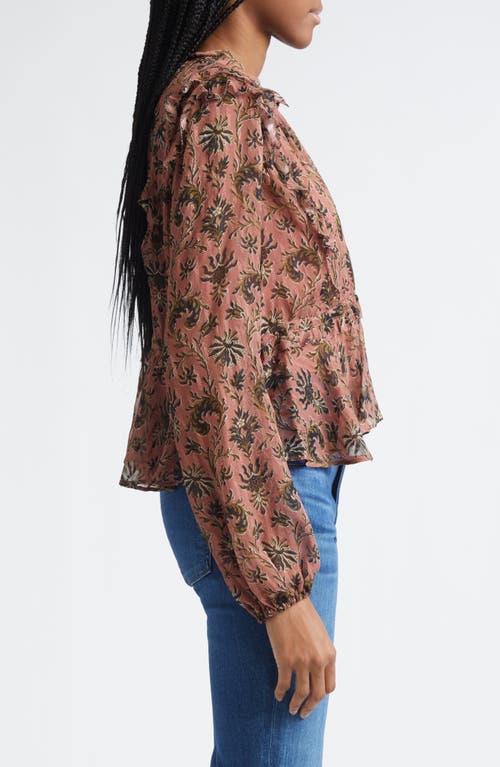 Veronica Beard Carnett Floral Silk Blend Peplum Top In Brown