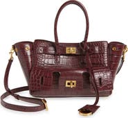 Balenciaga Mini Bel Air Croc Embossed Leather Carry All Tote