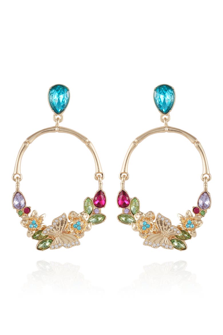 Floral Hoop Drop Earrings, Main, color, GOLD