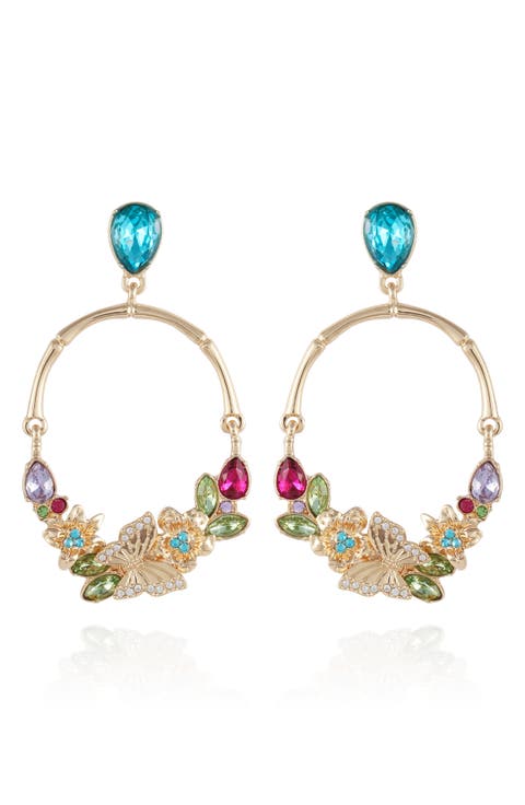 Floral Hoop Drop Earrings