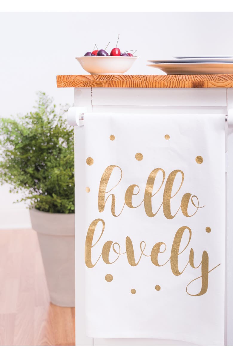 C&F Home Gold Glamourous Glam "Hello Lovely" Printed Valentine's Day Dishtowel, Alternate, color, White