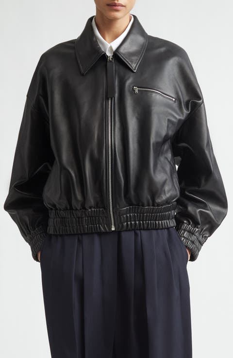 Boxy Sheepskin Leather Zip Blouson Jacket