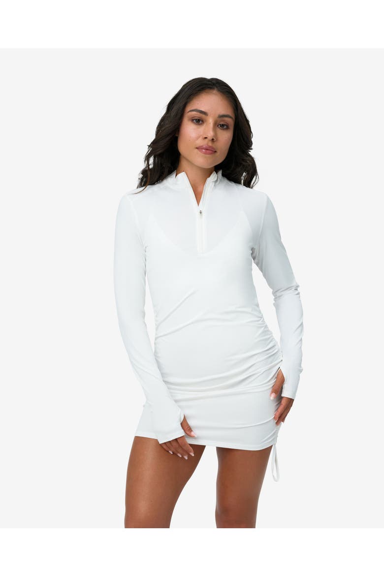 Women's Long Sleeve Sun and UV Protection Drawstring Coverup Dress, Main, color, White