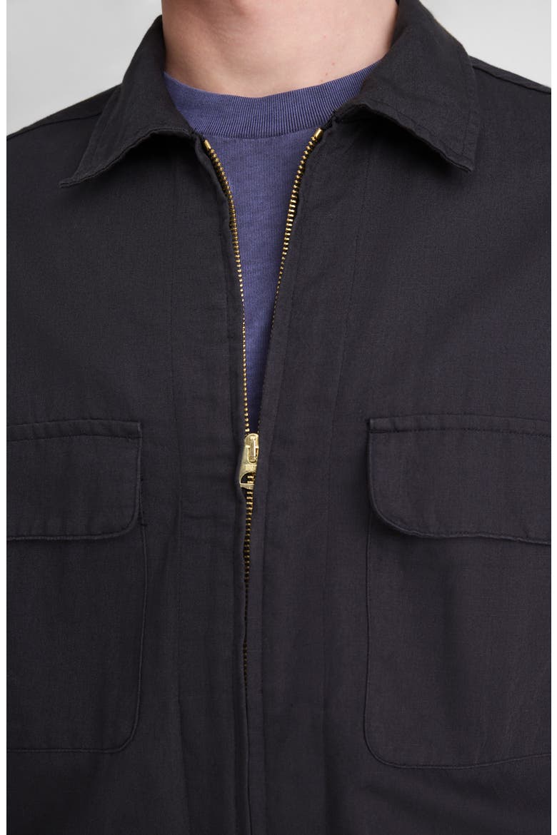 Zip Front Organic Cotton & Linen Jacket, Alternate, color, BLACK
