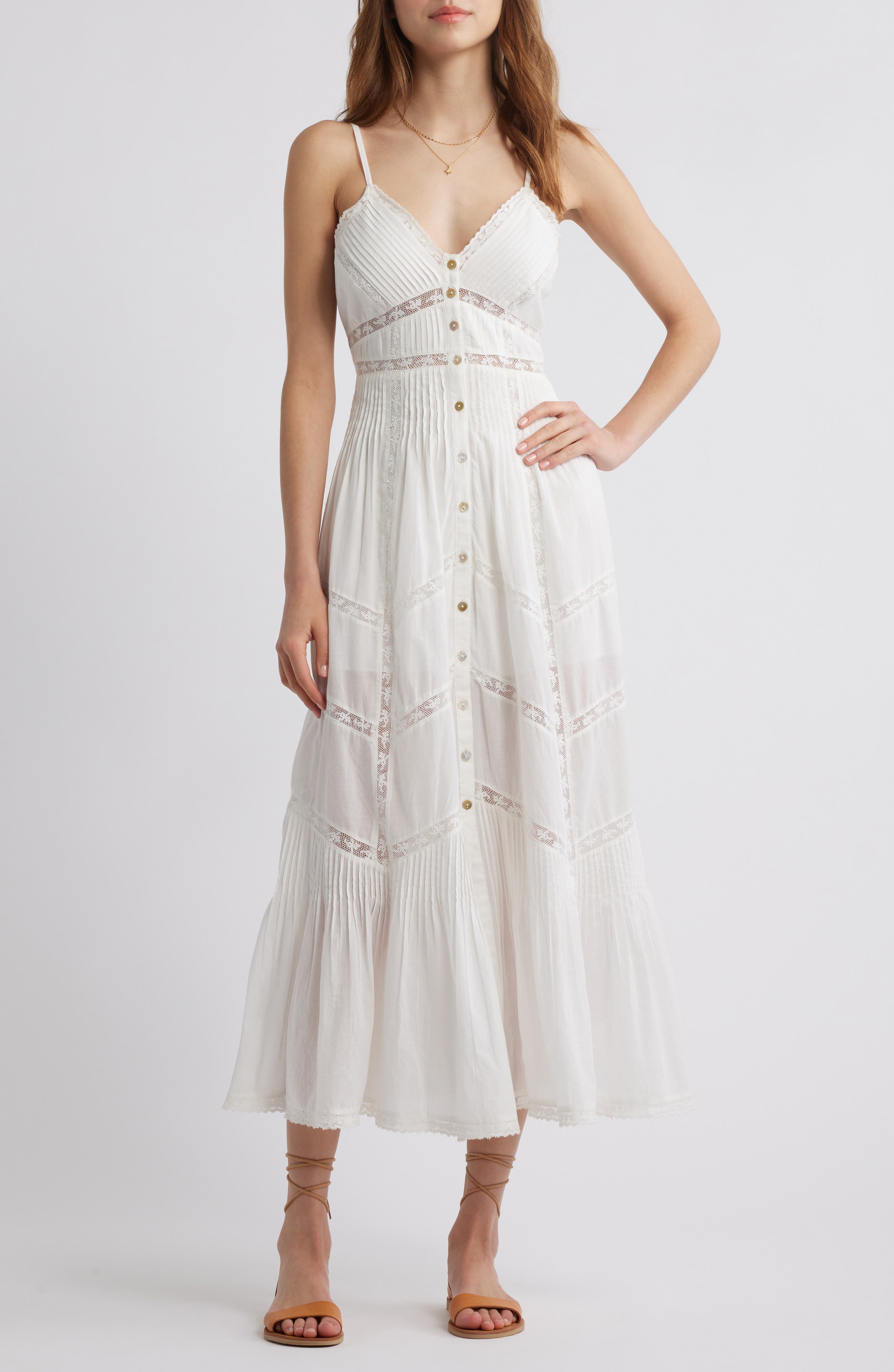 esilda heritage cotton midi dress Esilda Lace Trim Cotton Dress (Women)