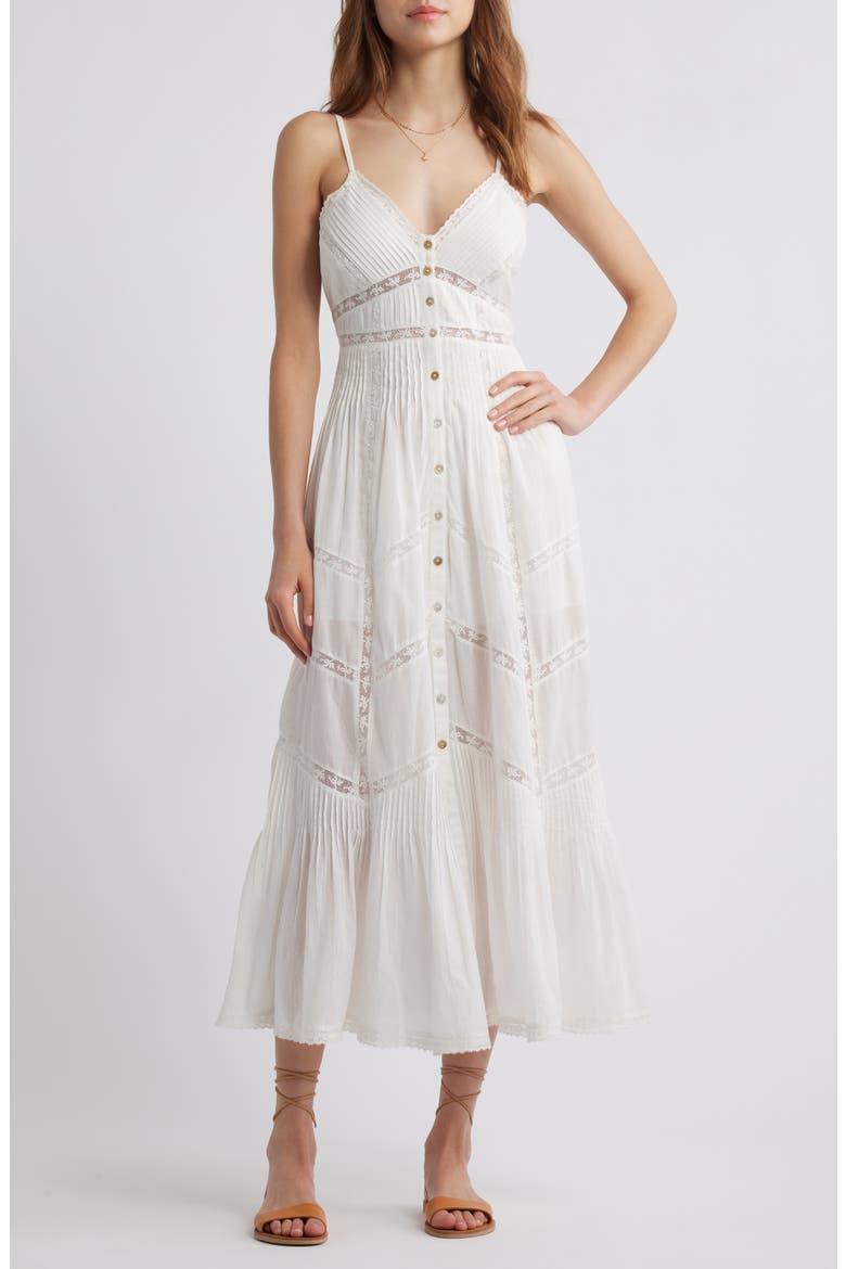 Esilda Lace Trim Cotton Dress, Main, color, TRUE WHITE
