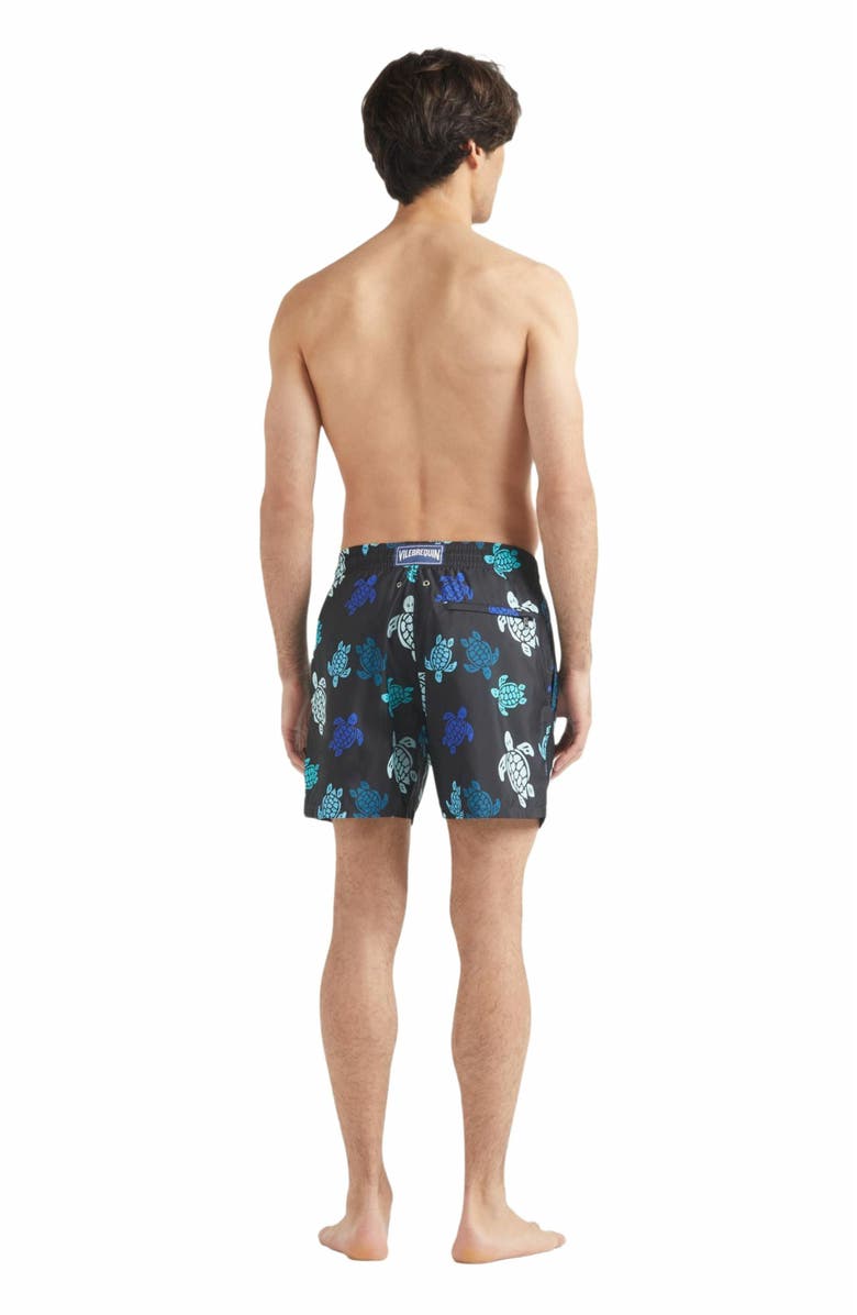 Vilebrequin Men's Multicolor Tortues Ultra-Light and Packable Swim Shorts, Alternate, color, Noir