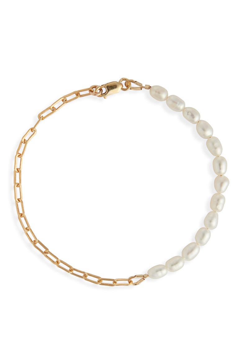 Unity Genuine Freshwater Seed Pearl & Open Link Bracelet, Main, color, YELLOW GOLD FILL