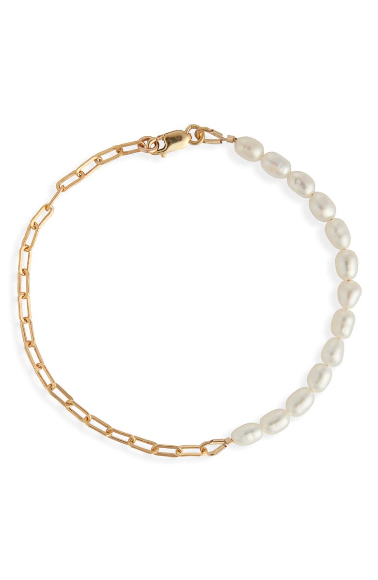 Nashelle Unity Genuine Freshwater Seed Pearl & Open Link Bracelet, Main, color, Yellow Gold Fill