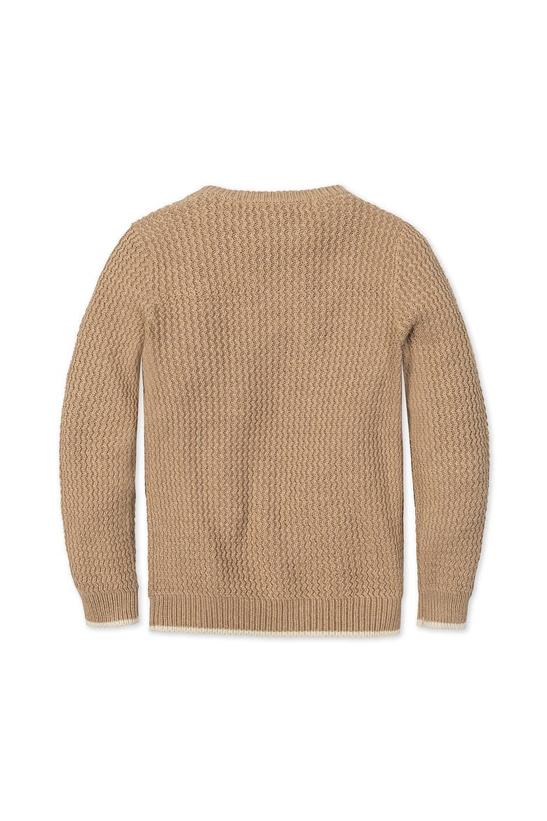 Kids' Organic Long Sleeve Crewneck Sweater with Buttons, Alternate, color, Camel Heather Herringbone